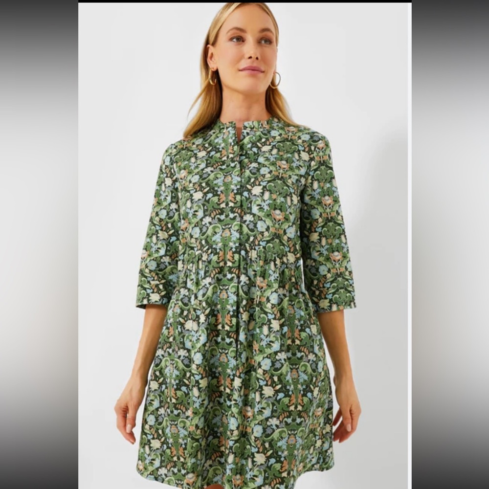 Tuckernuck Sage Deco Damask Royal Shirt Dress size M EUC